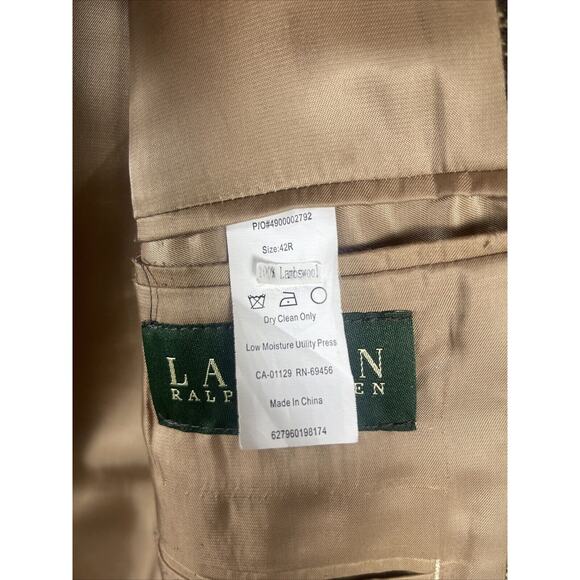 Lauren Ralph Lauren Mens Blazer Jacket Houndstooth Brown Tan 100% Lambswool 42R - Picture 6 of 8